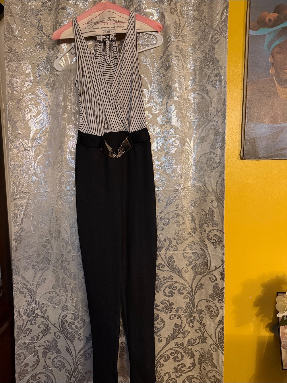Striped Black & White Halter Jumpsuit